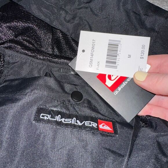 Quiksilver Medium Black Full Zipper Hooded Long Sleeve Wind Breaker Jacket NWT - Picture 4 of 8